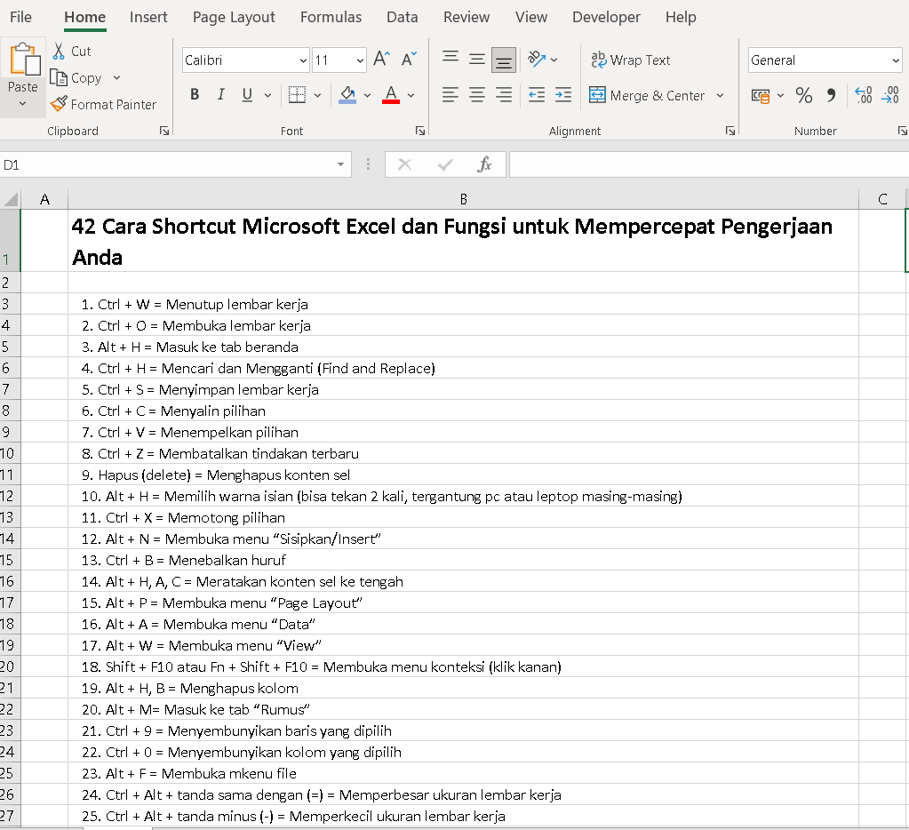 42 Cara Shortcut Microsoft Excel dan Fungsi untuk Mempercepat Pengerjaan Anda